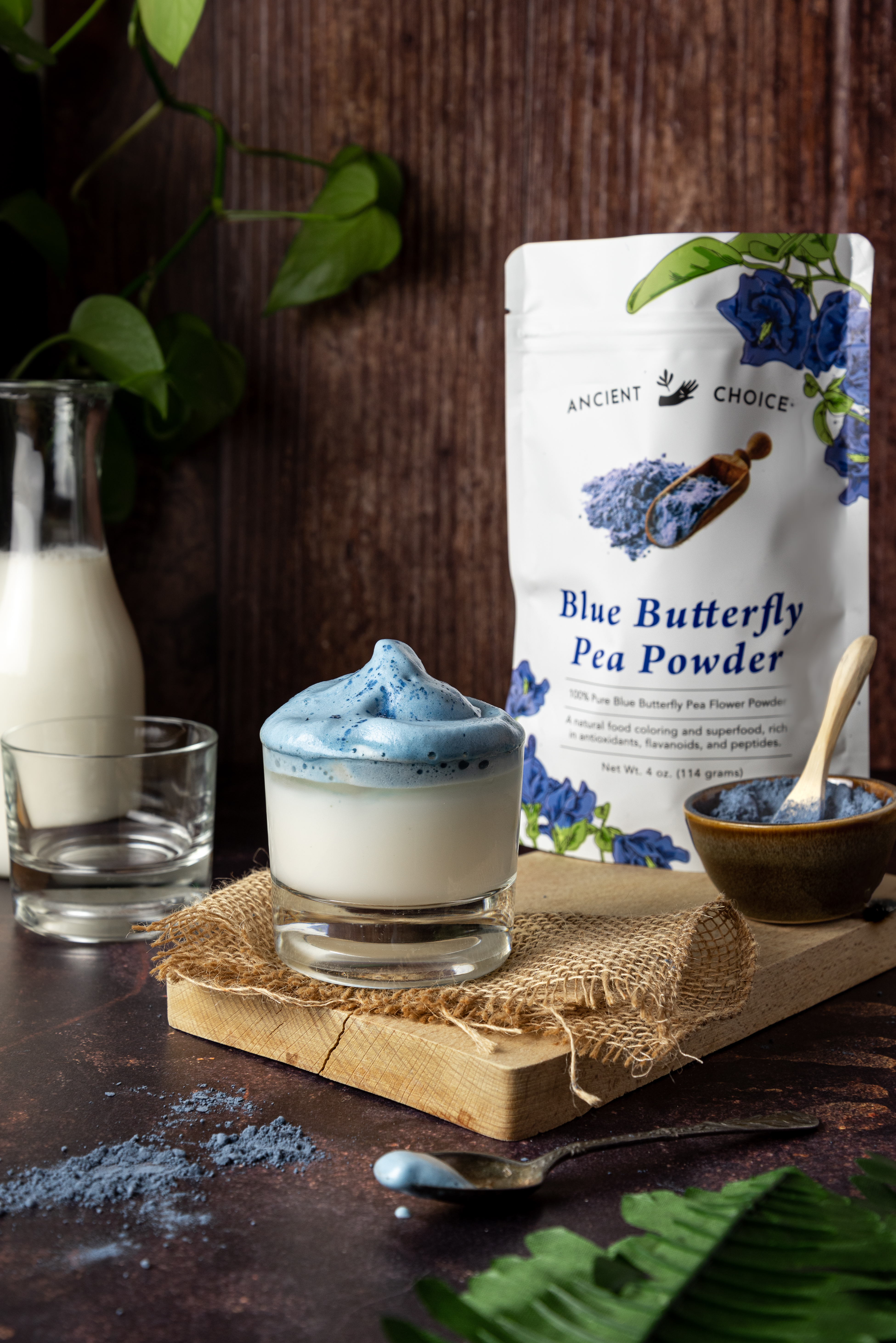 Dalgona Blue Matcha with whipped blue butterfly pea foam