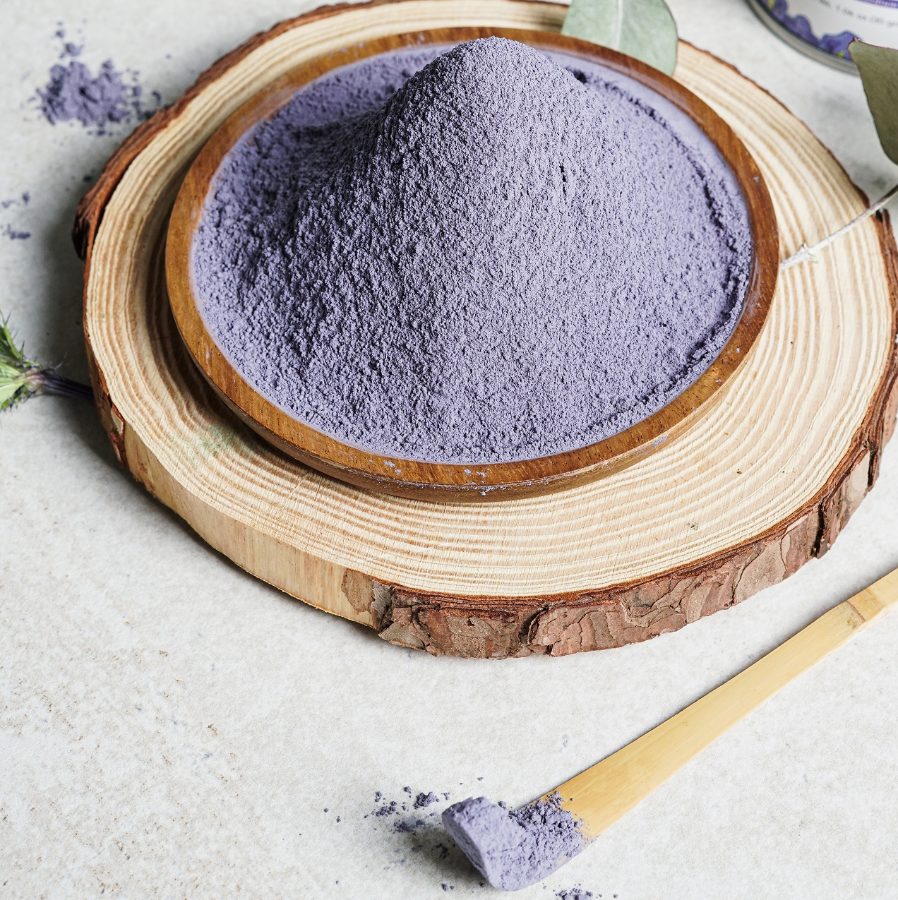 Dried butterfly pea flowers and fresh blooms